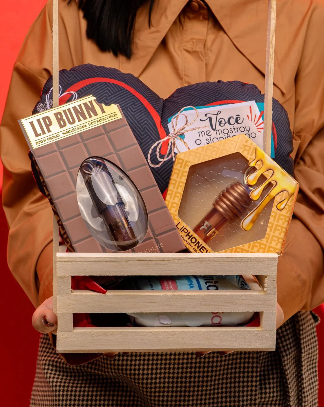 A gift basket containing assorted beauty products